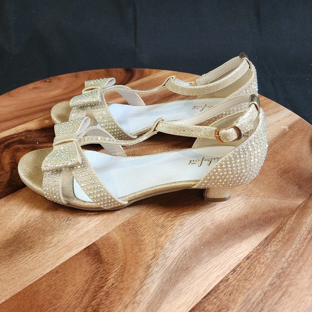 Girls' Gold Glitter Bow Dress Sandals
